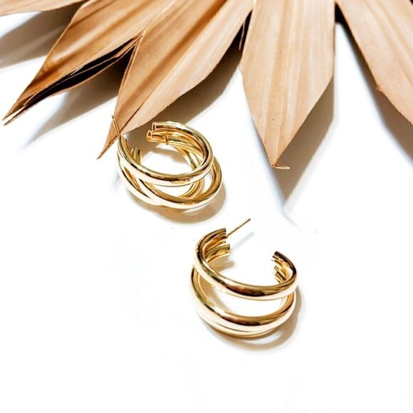 Gold  hoop earrings S341 - Picture 3 of 5